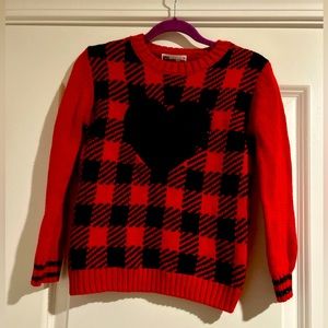 Red & Black Sweater with black sequin heart. Valentine’s Day or everyday wear.